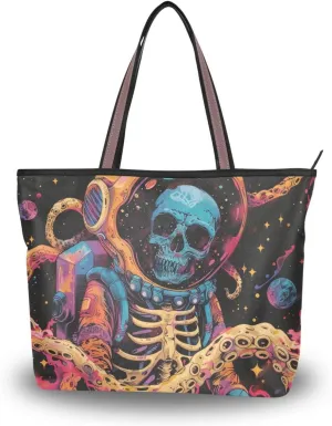 Tote Bag for Women Skeleton Octopus Astronaut Durable Designer Handbag with Zipper for Daily Use Travel L