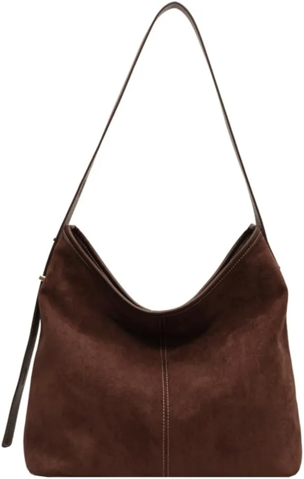 Tote Bag for Women Suede Classic Top-handle Shoulder Bags Slouchy Hobo Crossbody Bag Retro College Work Purse Handbag