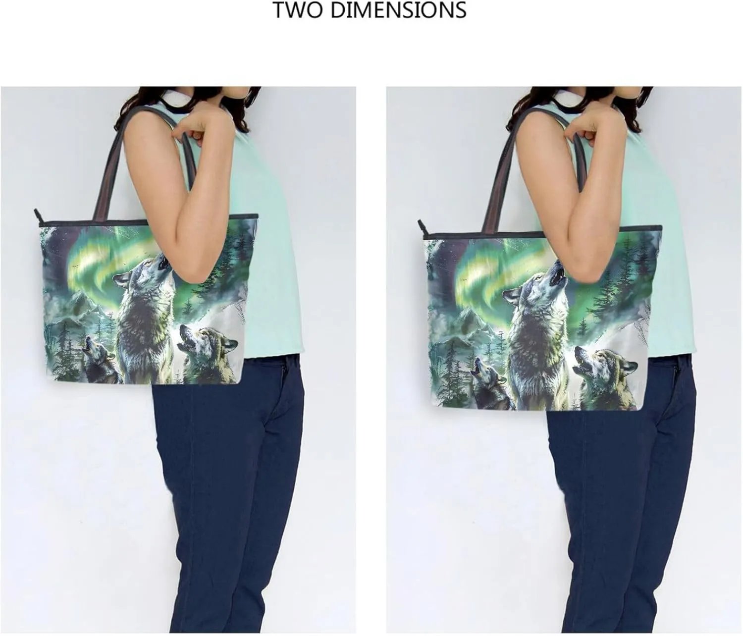 Tote Bag for Women Three Wolves Howling Aurora Durable Designer Handbag with Zipper for Daily Use Travel L