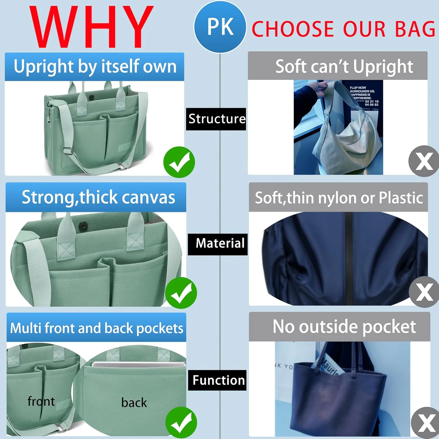 Tote Bag for Women With Compartments,Large Canvas Tote Women's Purse Crossbody Bags Work Laptop Book Bag Satchels Handbags