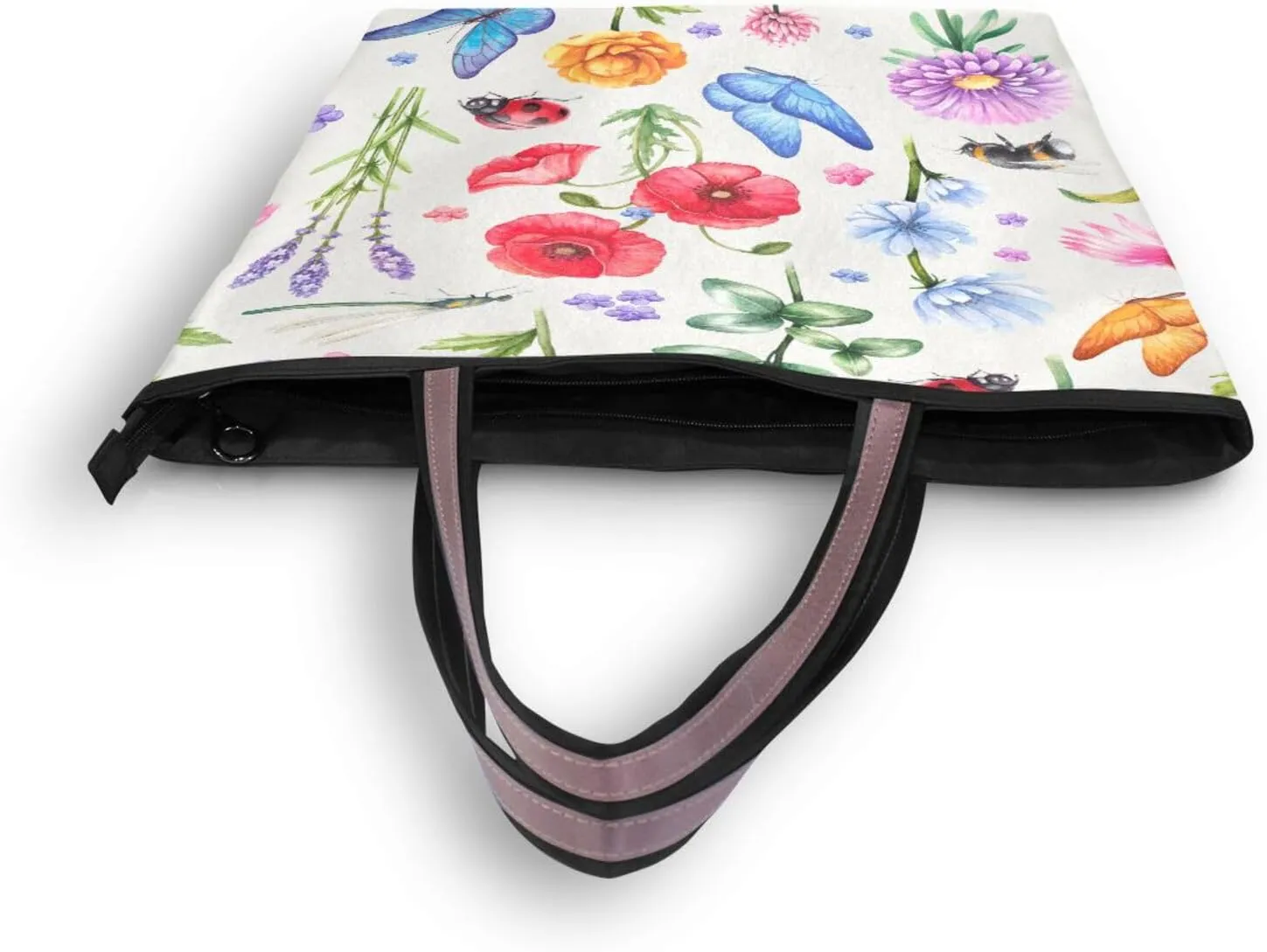 Tote Bag for Women with Zipper and Pockets,Polyester Tote Bag Pattern Tote Purse Women Handbag