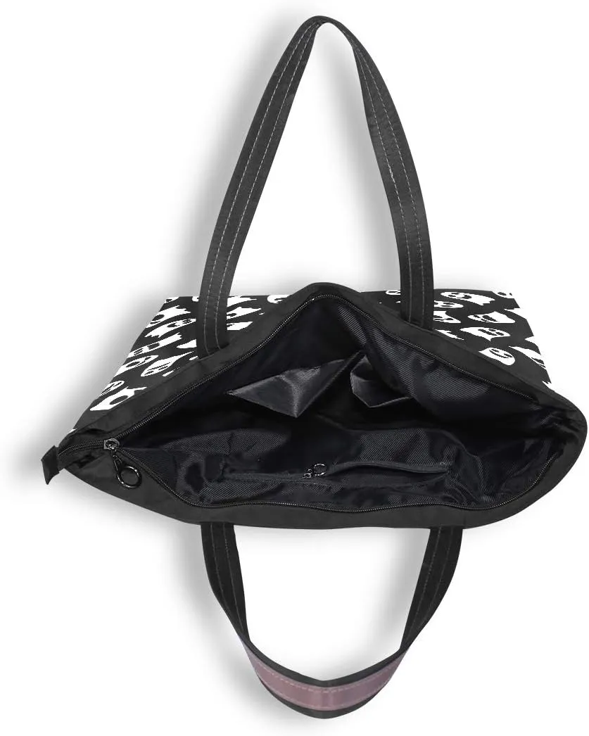 Tote Bag for Women with Zipper and Pockets,Polyester Tote Bag Pattern Tote Purse Women Handbag