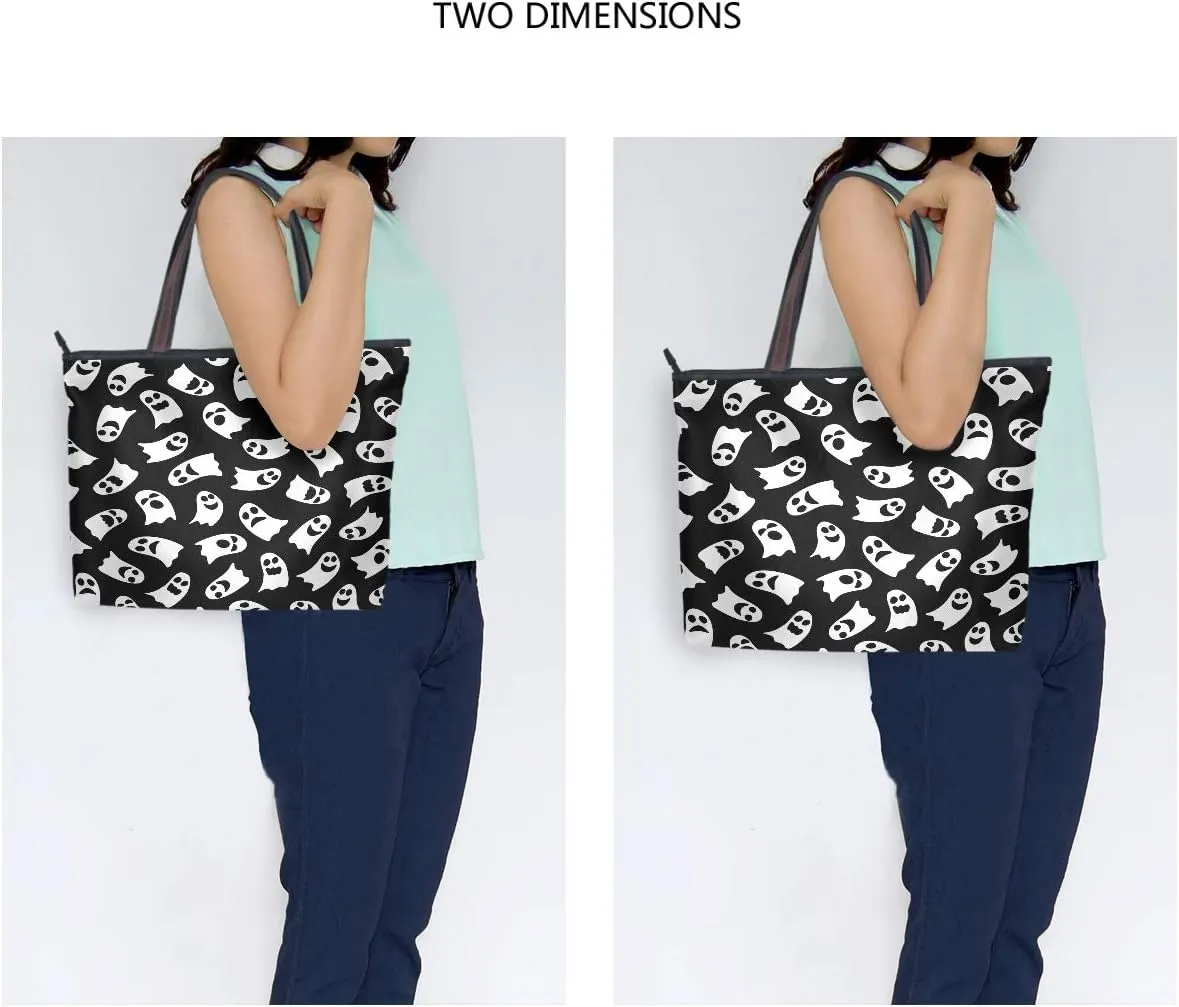 Tote Bag for Women with Zipper and Pockets,Polyester Tote Bag Pattern Tote Purse Women Handbag