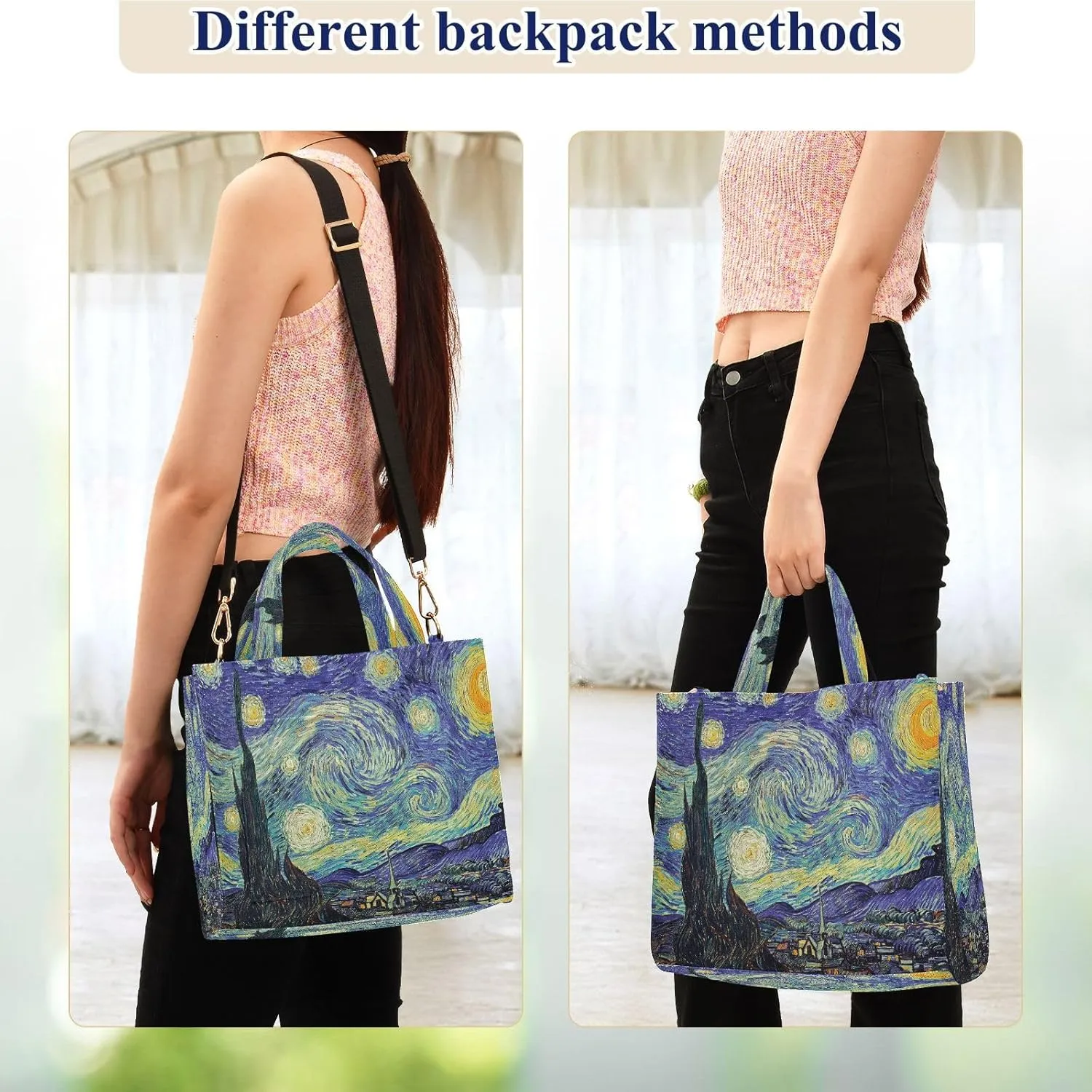 Tote Bag for Women with Zipper,Polyester Tote Purse Holiday Tote Bag Work Handbag Women Gift