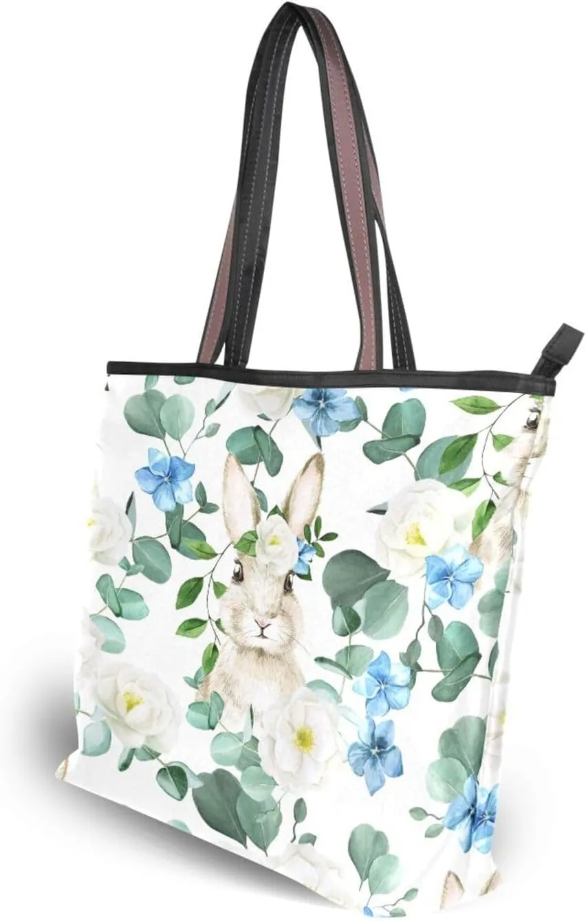 Tote Bag for Women with Zipper,Polyester Tote Purse Holiday Tote Bag Work Handbag Women Gift