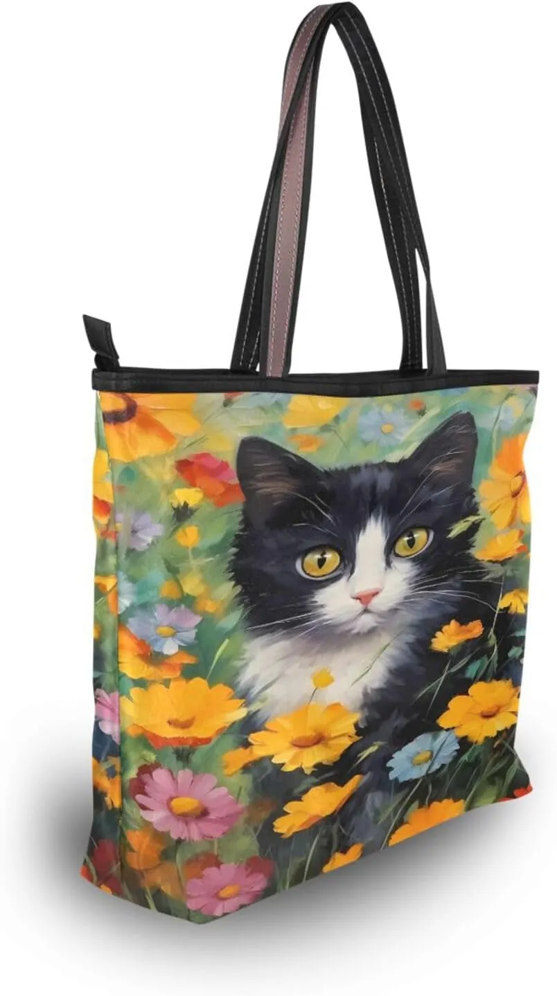 Tote Bag for Women with Zipper,Polyester Tote Purse Holiday Tote Bag Work Handbag Women Gift