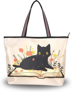 Tote Bag for Women with Zipper,Polyester Tote Purse Holiday Tote Bag Work Handbag Women Gift