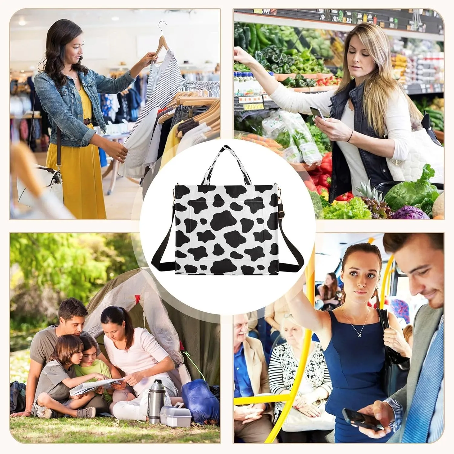 Tote Bag for Women with Zipper,Polyester Tote Purse Holiday Tote Bag Work Handbag Women Gift
