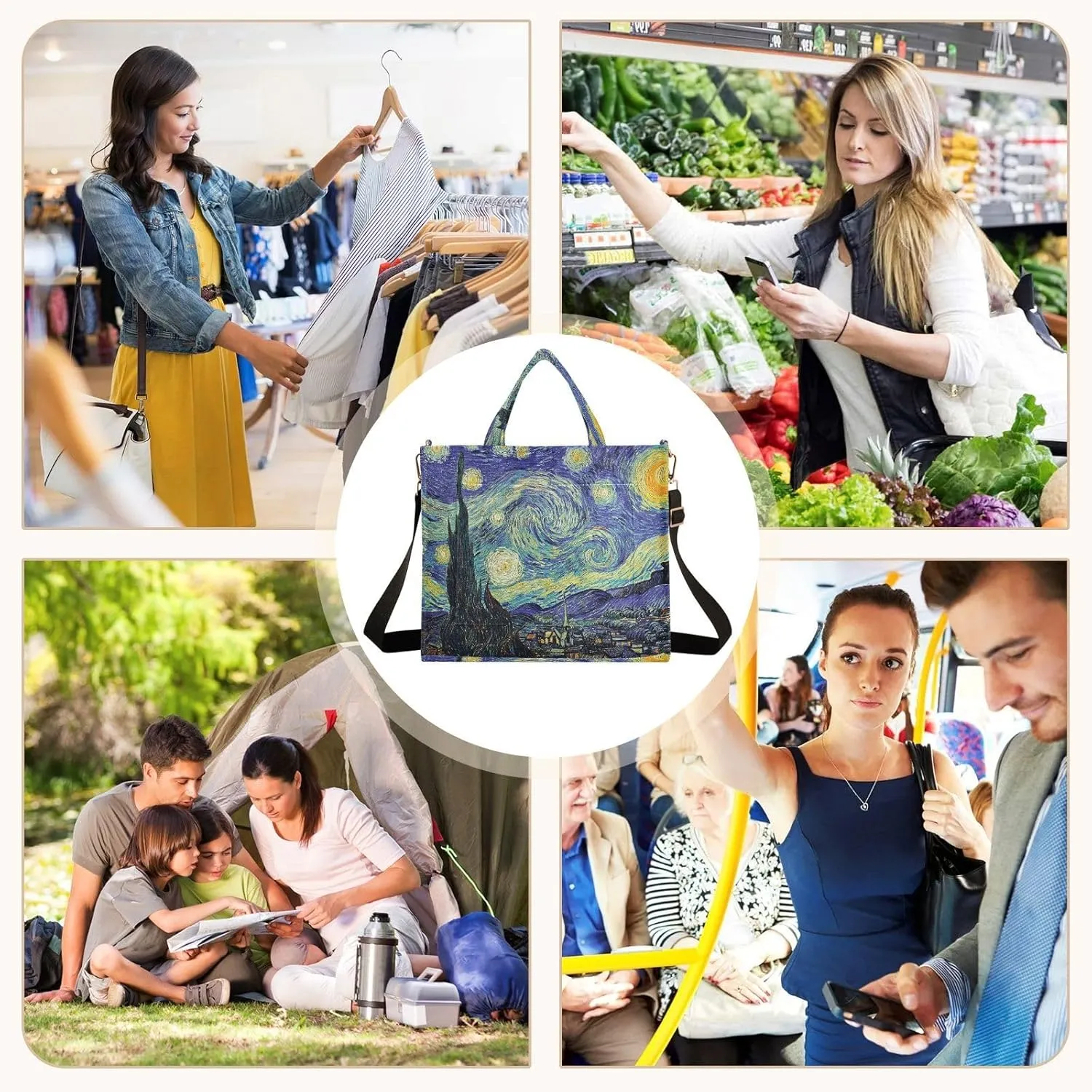 Tote Bag for Women with Zipper,Polyester Tote Purse Holiday Tote Bag Work Handbag Women Gift