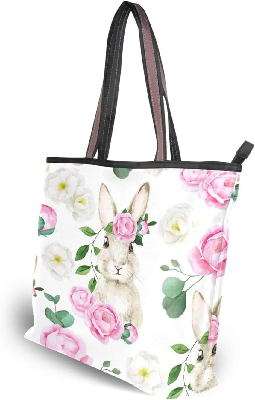 Tote Bag for Women with Zipper,Polyester Tote Purse Holiday Tote Bag Work Handbag Women Gift