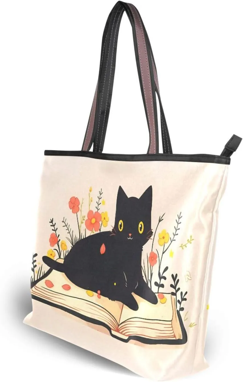 Tote Bag for Women with Zipper,Polyester Tote Purse Holiday Tote Bag Work Handbag Women Gift