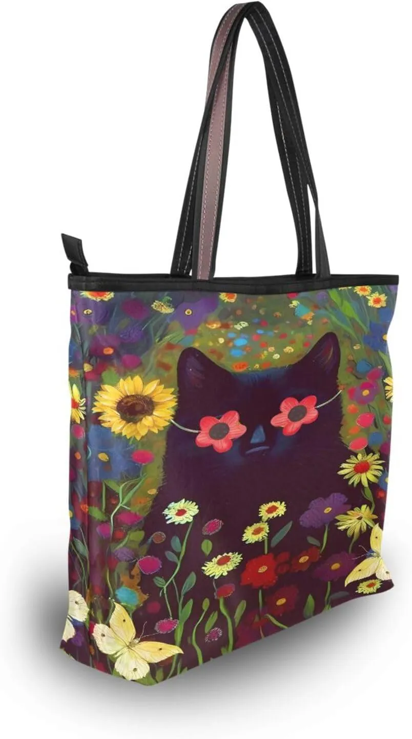 Tote Bag for Women with Zipper,Polyester Tote Purse Holiday Tote Bag Work Handbag Women Gift