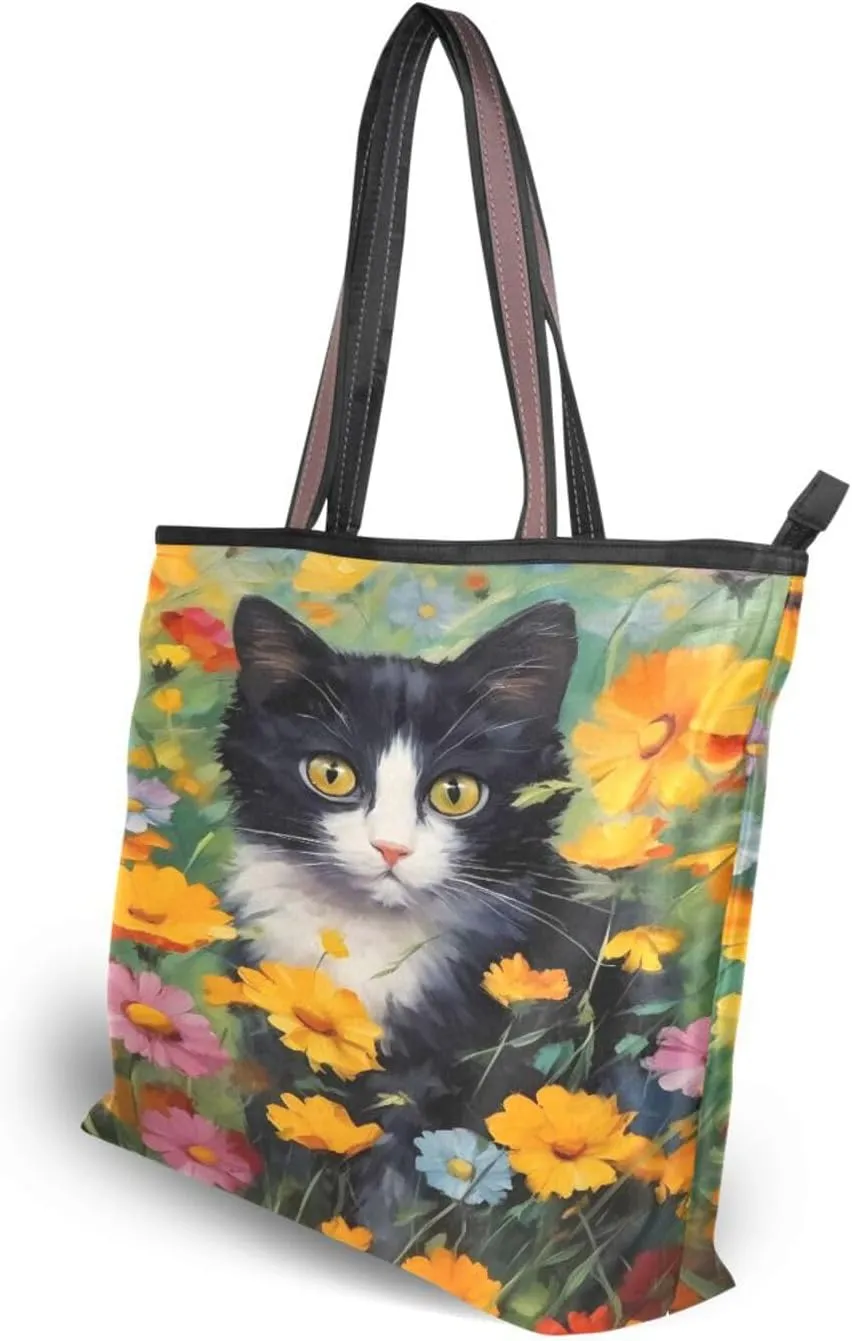 Tote Bag for Women with Zipper,Polyester Tote Purse Holiday Tote Bag Work Handbag Women Gift