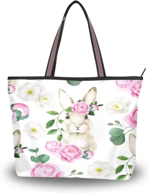 Tote Bag for Women with Zipper,Polyester Tote Purse Holiday Tote Bag Work Handbag Women Gift