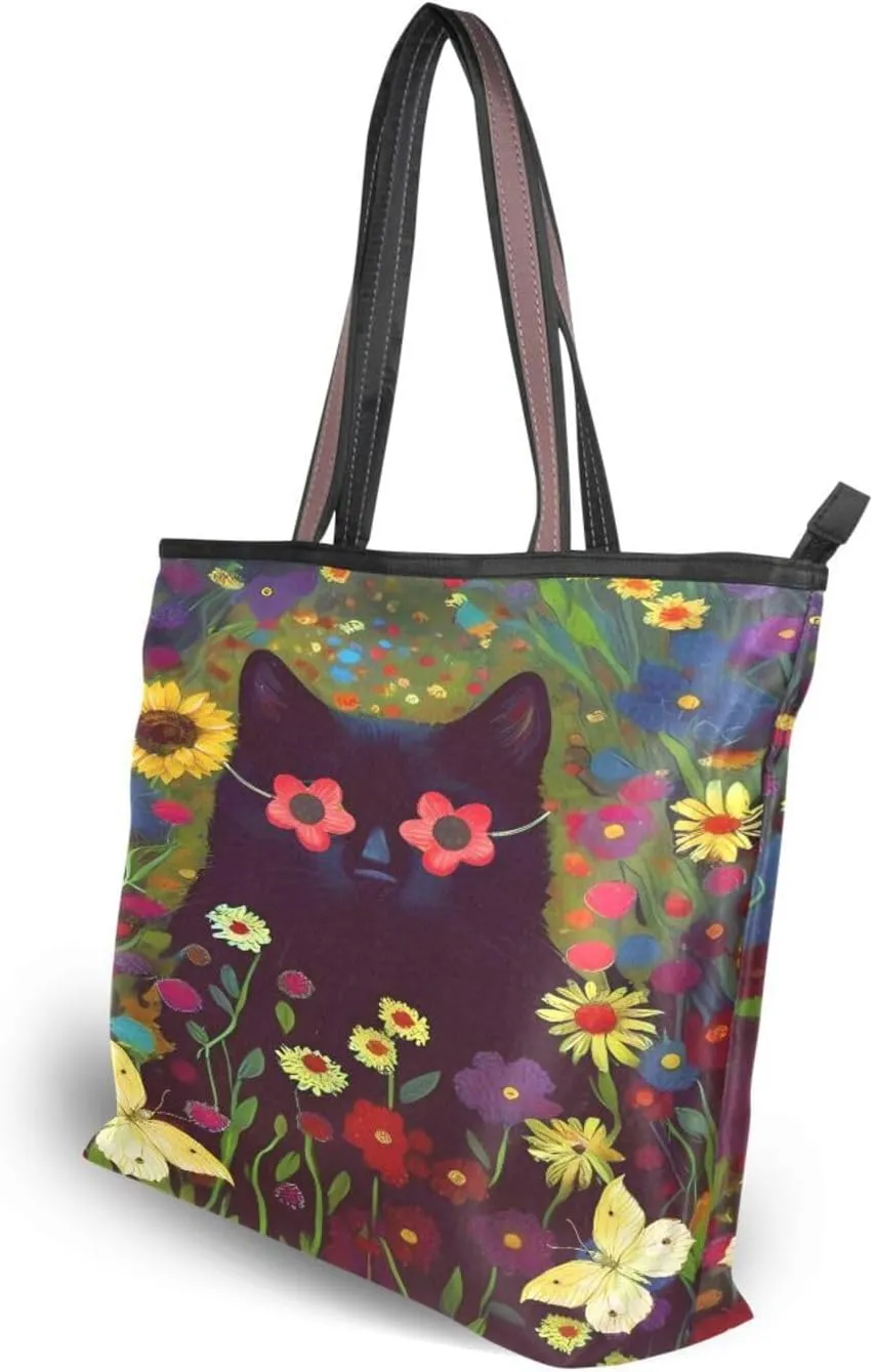 Tote Bag for Women with Zipper,Polyester Tote Purse Holiday Tote Bag Work Handbag Women Gift