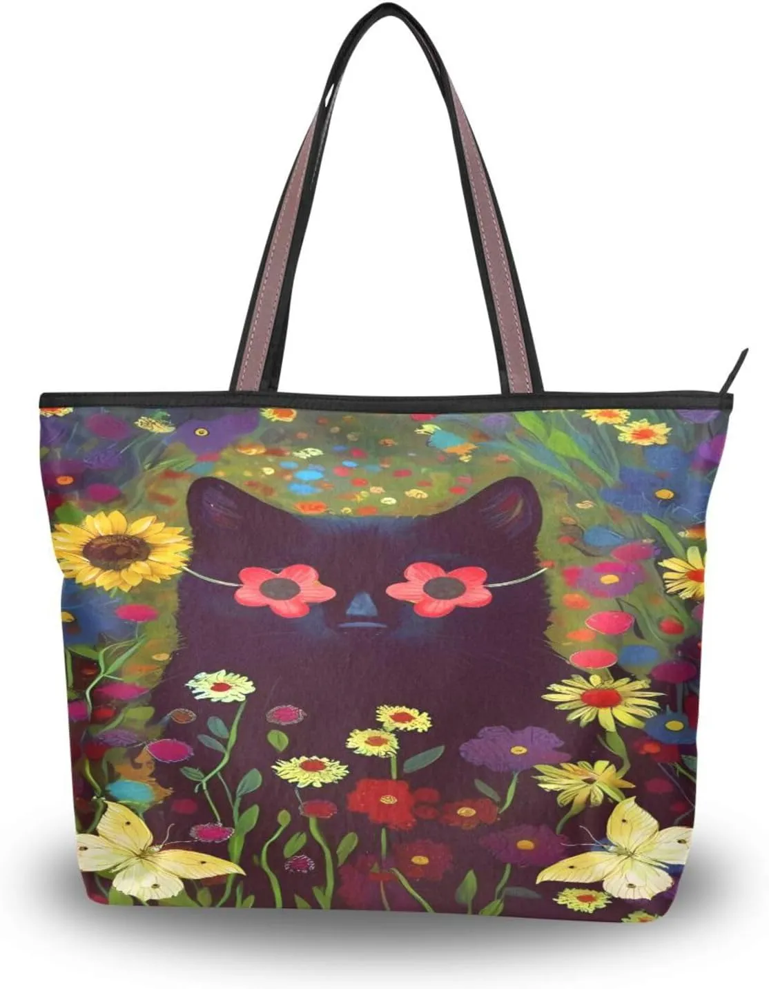 Tote Bag for Women with Zipper,Polyester Tote Purse Holiday Tote Bag Work Handbag Women Gift