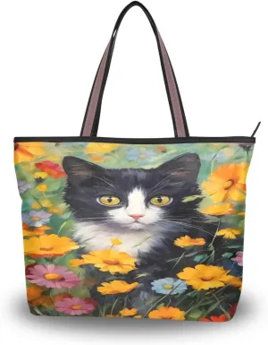 Tote Bag for Women with Zipper,Polyester Tote Purse Holiday Tote Bag Work Handbag Women Gift