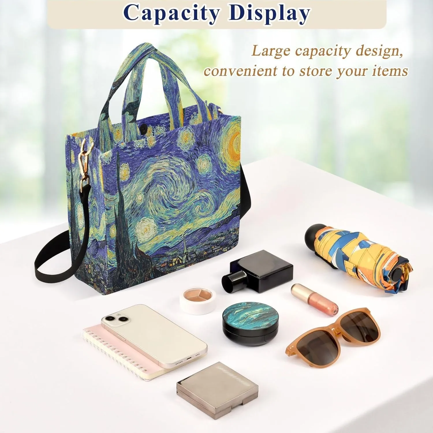 Tote Bag for Women with Zipper,Polyester Tote Purse Holiday Tote Bag Work Handbag Women Gift