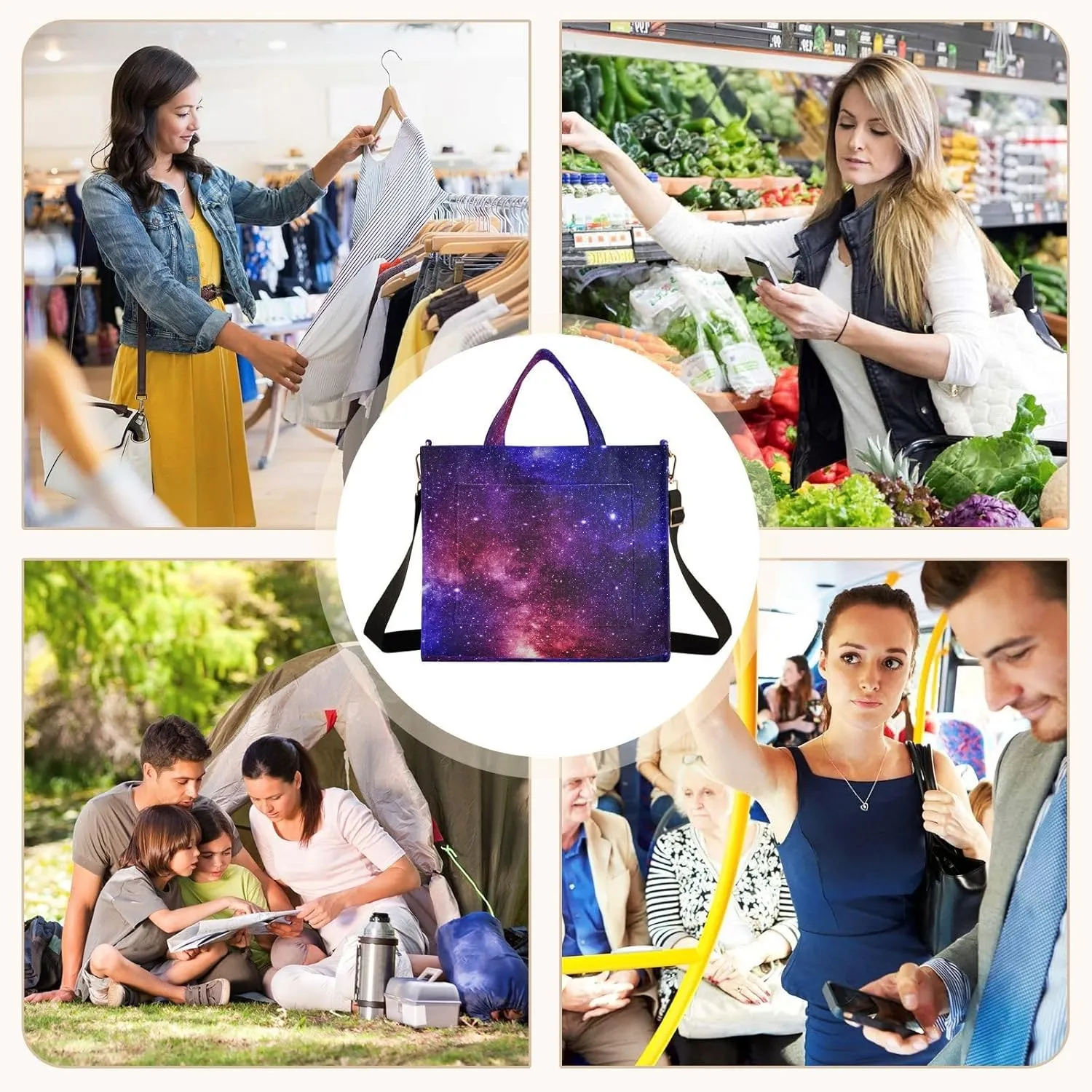Tote Bag for Women with Zipper,Polyester Tote Purse Holiday Tote Bag Work Handbag Women Gift