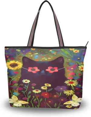 Tote Bag for Women with Zipper,Polyester Tote Purse Holiday Tote Bag Work Handbag Women Gift