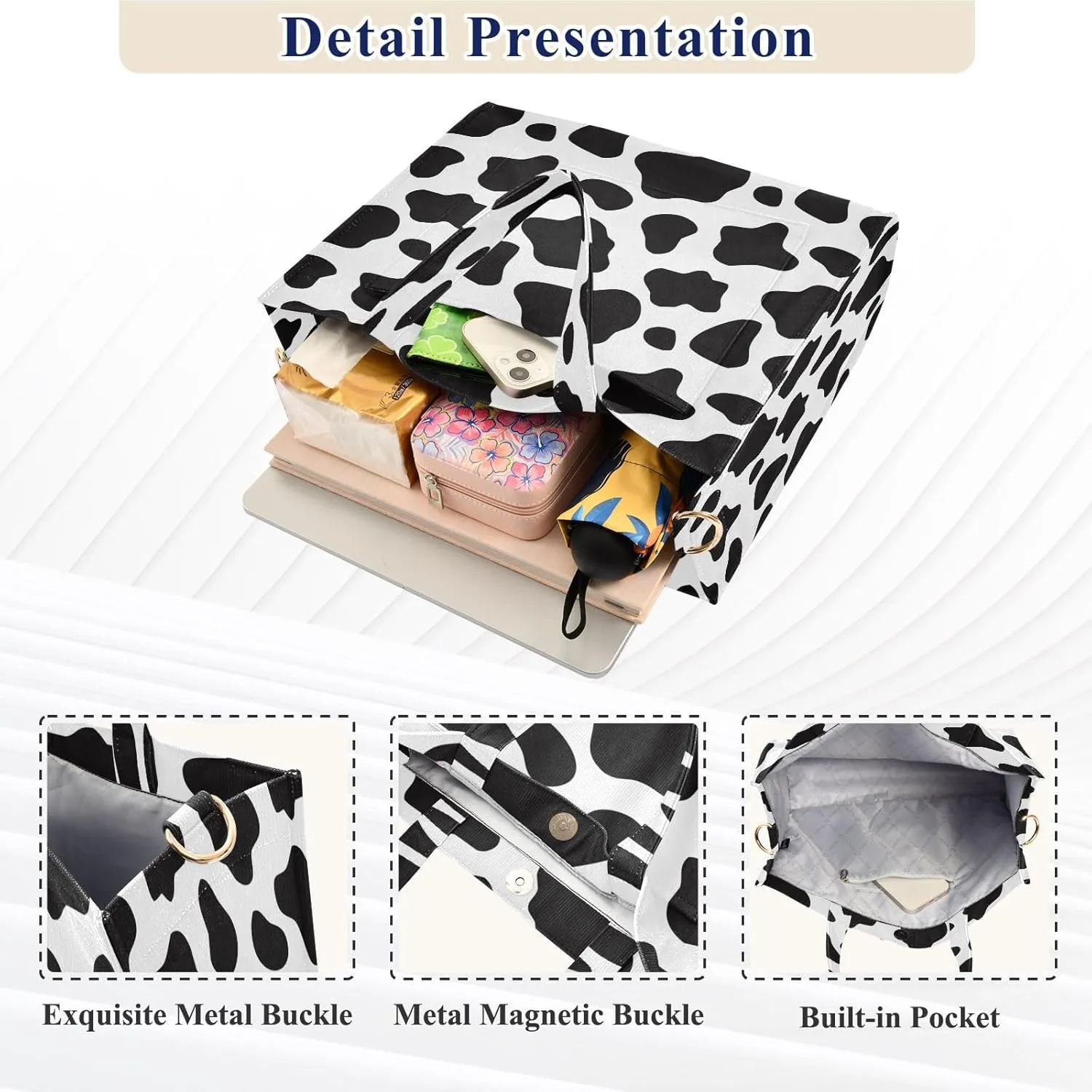 Tote Bag for Women with Zipper,Polyester Tote Purse Holiday Tote Bag Work Handbag Women Gift