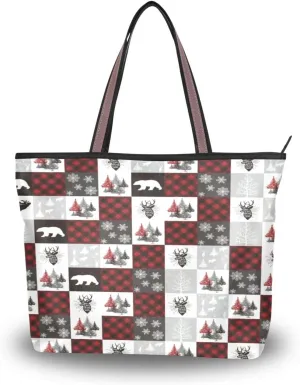 Tote Bag for Women with Zipper,Polyester Tote Purse Holiday Tote Bag Work Handbag Women Gift