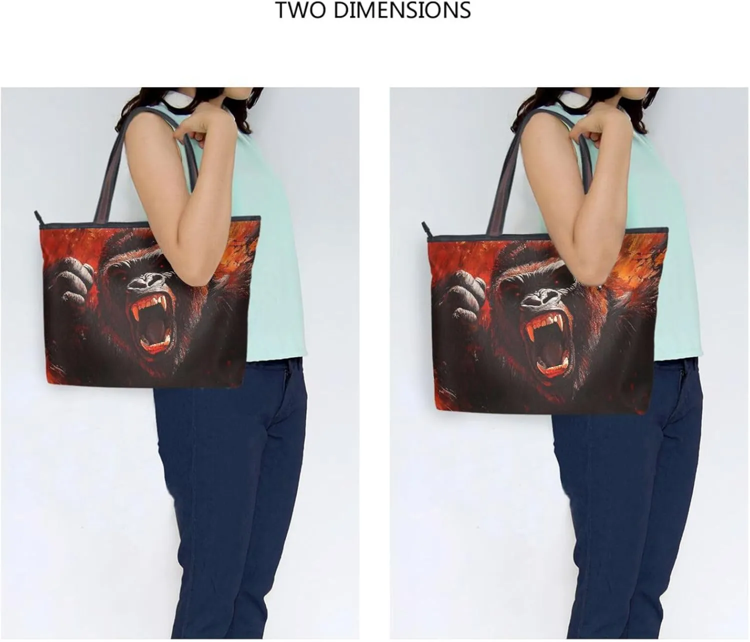 Tote Bag Gorilla Roar Red for Women Durable Designer Handbag with Zipper for Daily Use L