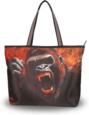 Tote Bag Gorilla Roar Red for Women Durable Designer Handbag with Zipper for Daily Use L