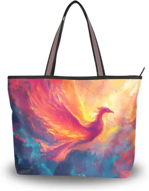 Tote Bag Phoenix Fly Colors for Women Durable Designer Handbag with Zipper for Daily Use L