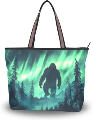 Tote Bag Sasquatch Scary Aurora for Women Durable Designer Handbag with Zipper for Daily Use L