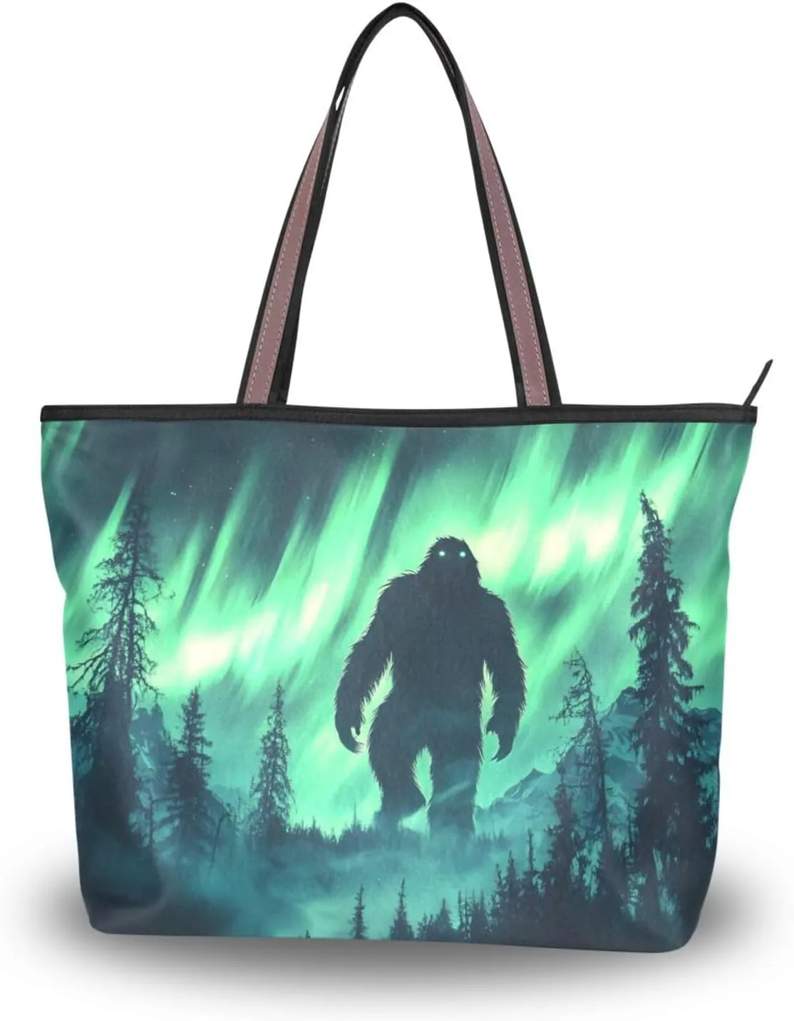 Tote Bag Sasquatch Scary Aurora for Women Durable Designer Handbag with Zipper for Daily Use L