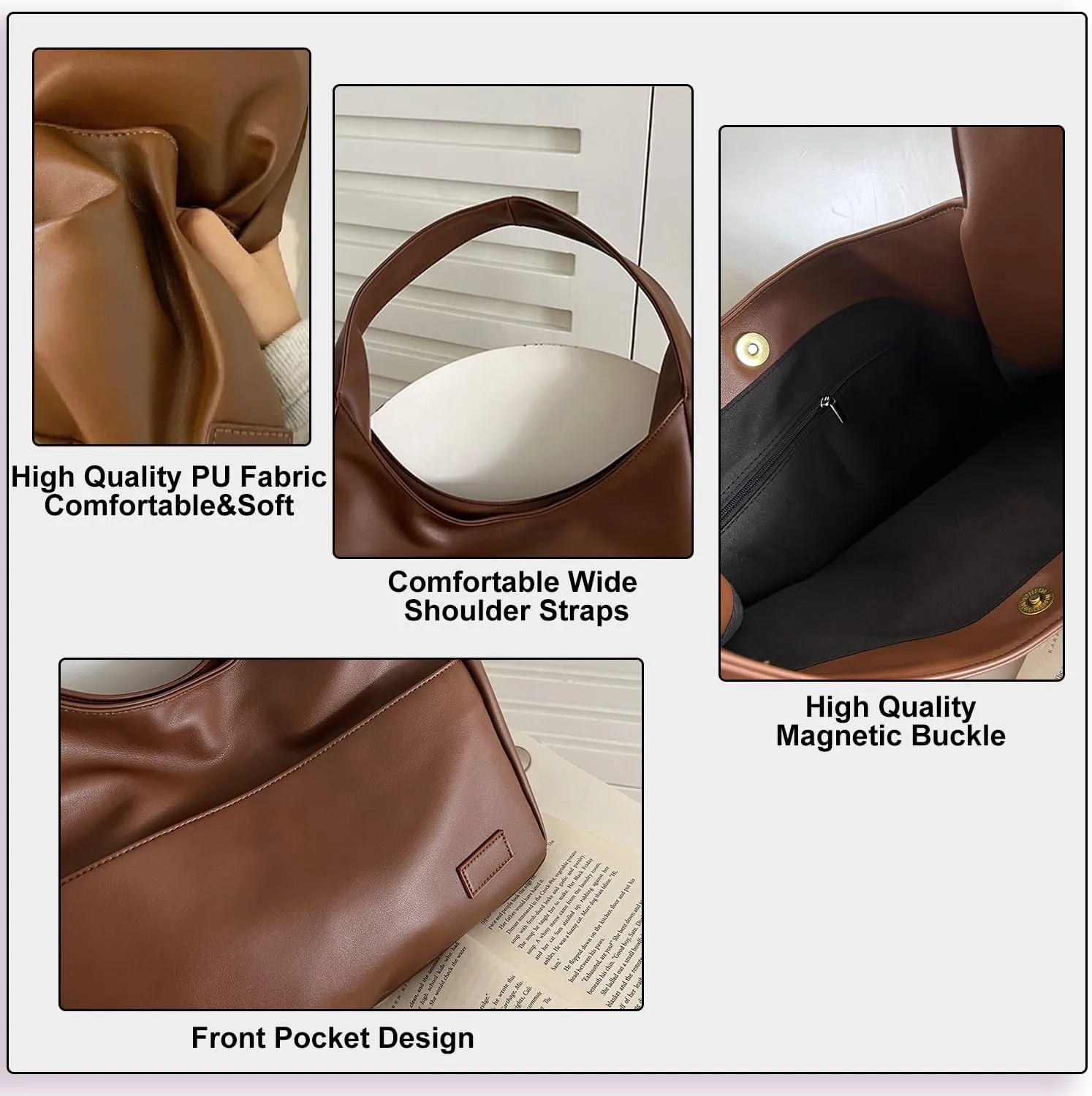 Tote Bags for Women Large Vegan Faux Leather Hobo Purse Soft Casual Retro Shoulder Handbag Bag For Everyday Use