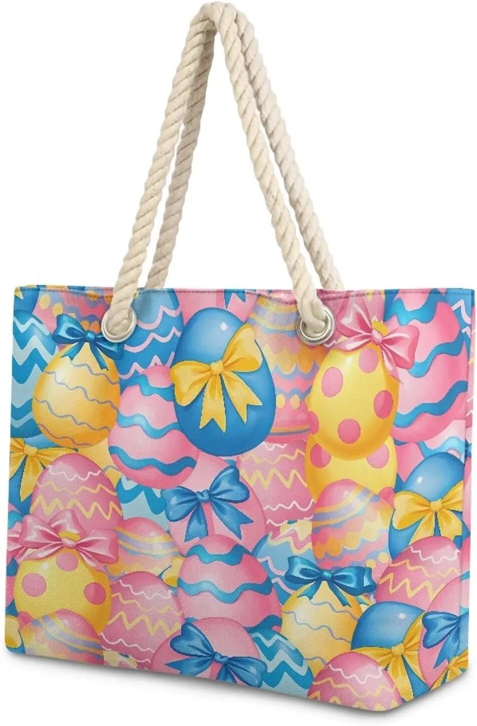 Tote Beach Bag with Rope Top Handle Pool Bag 14.57x4.71x14.17 Large Capacity Travel Handbag for Women Casual