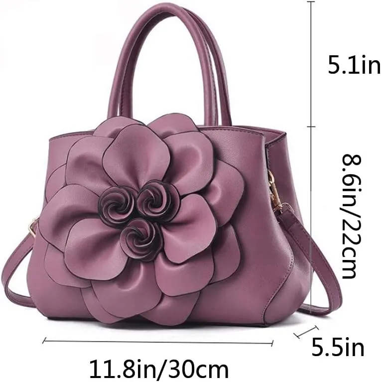 Tote Top-handle Handbags for Women 3D Floral Purse PU Leather Hobo Crossbody Shoulder Bag Satchel
