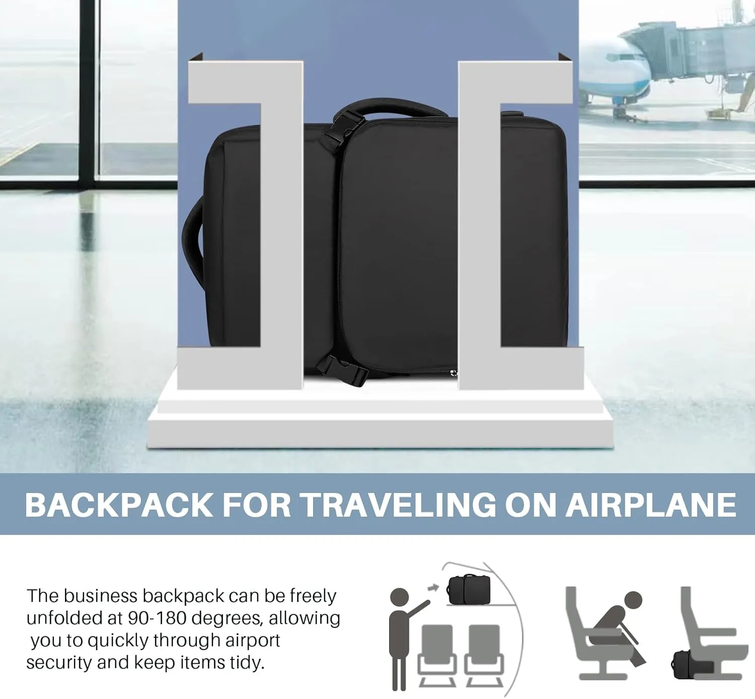 Travel Backpack Carry On Flight Approved, Lightweight Large Travel Backpack, Expandable with USB Charging Hole, Waterproof Causal Bookbag for Travel Work College Fits 17inch Laptop, Black