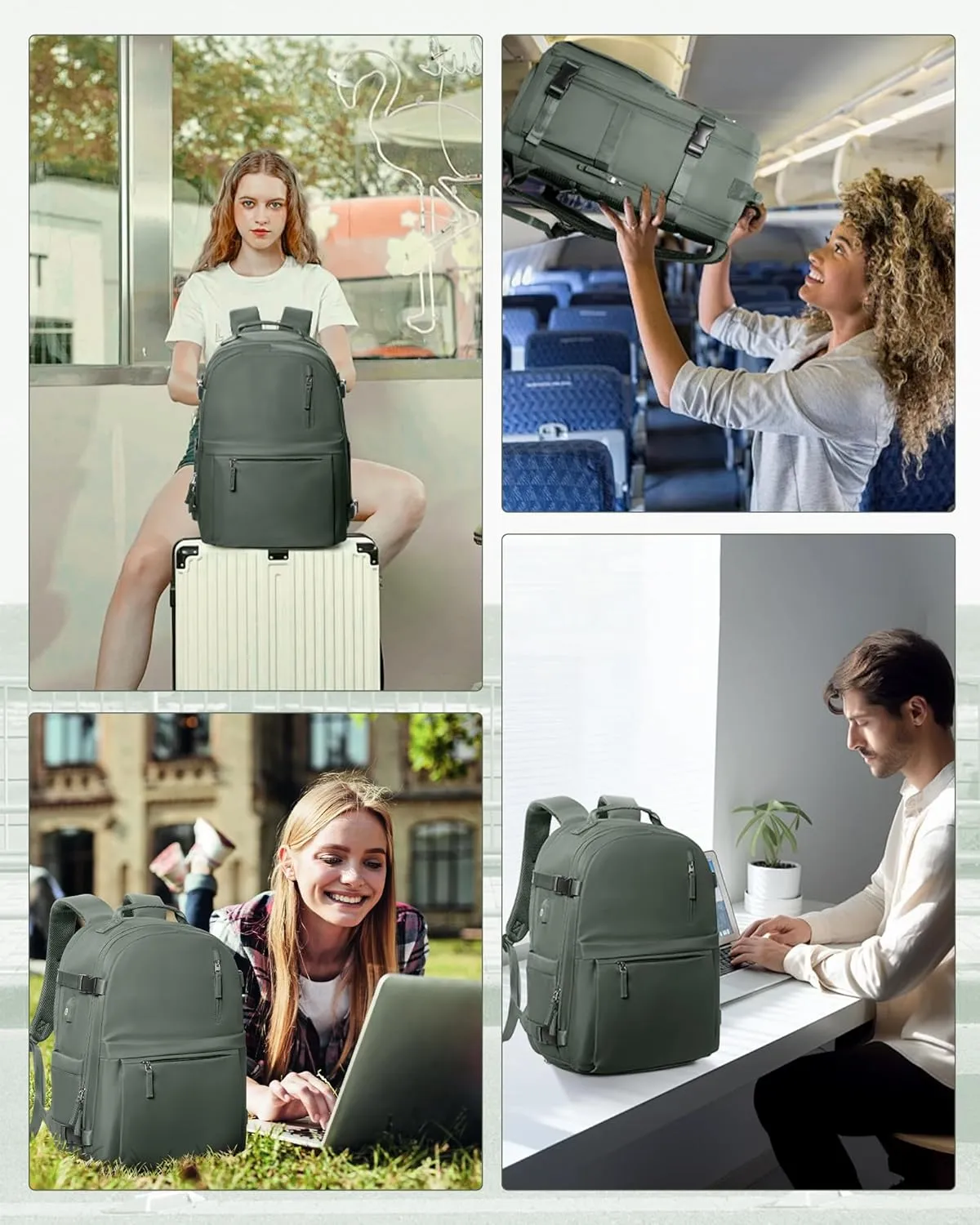 Travel Backpack for Men Women,Carry-on Backpack Bag Luggage Business Laptop Backpack Flight Approved College Backpack Personal Item Travel Bag Rucksack Casual Daypack for Weekend Hiking Dark Green