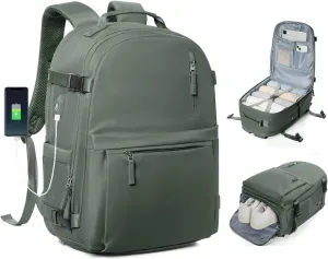 Travel Backpack for Men Women,Carry-on Backpack Bag Luggage Business Laptop Backpack Flight Approved College Backpack Personal Item Travel Bag Rucksack Casual Daypack for Weekend Hiking Dark Green