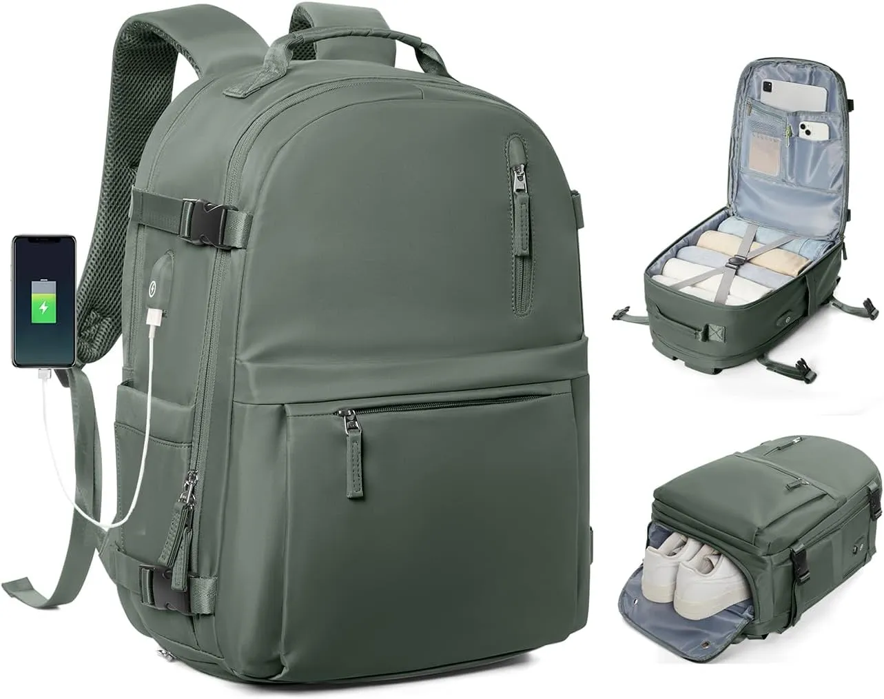 Travel Backpack for Men Women,Carry-on Backpack Bag Luggage Business Laptop Backpack Flight Approved College Backpack Personal Item Travel Bag Rucksack Casual Daypack for Weekend Hiking Dark Green