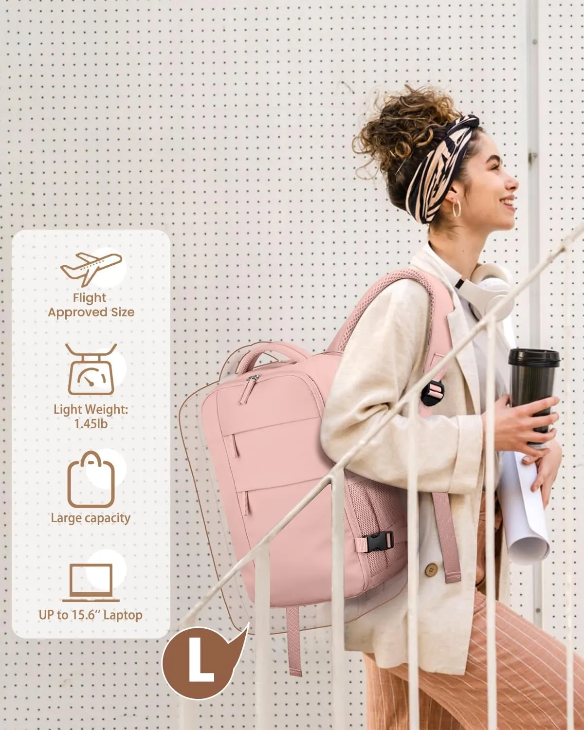 Travel Backpack for Women Man, Waterproof Travel Bag Airline Approved Laptop Backpack Carry on Weekender Overnight Bag Bookbag for Business,Travel, Work Fits 17.3 inch Laptop(Large,Pink)