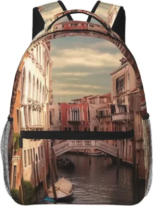 Travel Backpack Laptop Backpack Beautiful Venice Canal View Daypack Casual Rucksack Fashion Computer Bag for Women Men