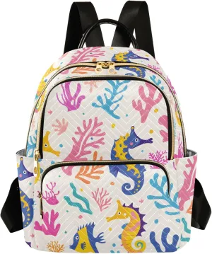 Travel Backpack Purse for Women Fashion Anti-theft Work Casual Seahorses Corals Algae Daypack Shoulder Bag Medium Size