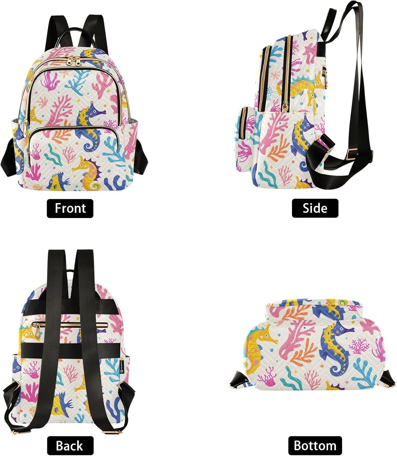 Travel Backpack Purse for Women Fashion Anti-theft Work Casual Seahorses Corals Algae Daypack Shoulder Bag Medium Size