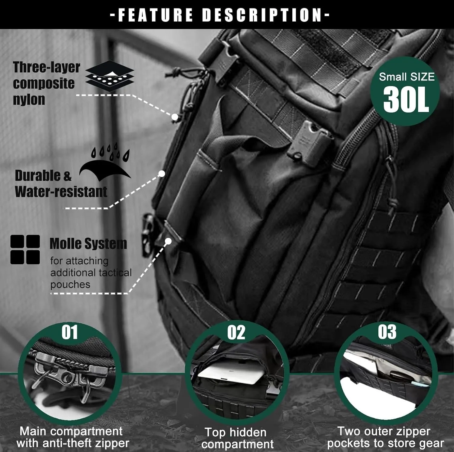 Travel Duffle Bag Backpack for Men - Large Tactical Bags Weekender Gym Bag for Overnight Traveling Military Workout Deployment Sports (Black, 25L)