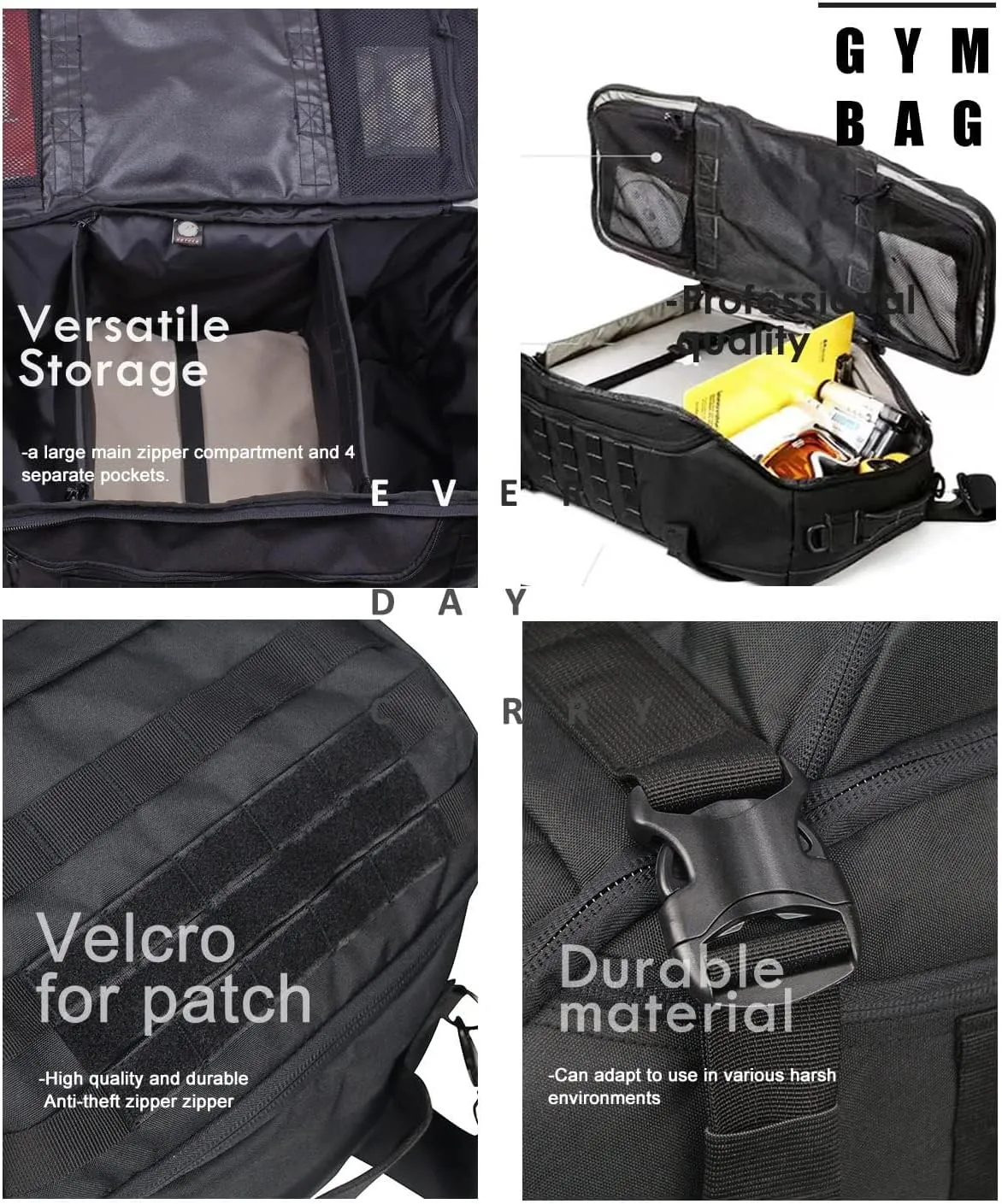 Travel Duffle Bag Backpack for Men - Large Tactical Bags Weekender Gym Bag for Overnight Traveling Military Workout Deployment Sports (Black, 25L)