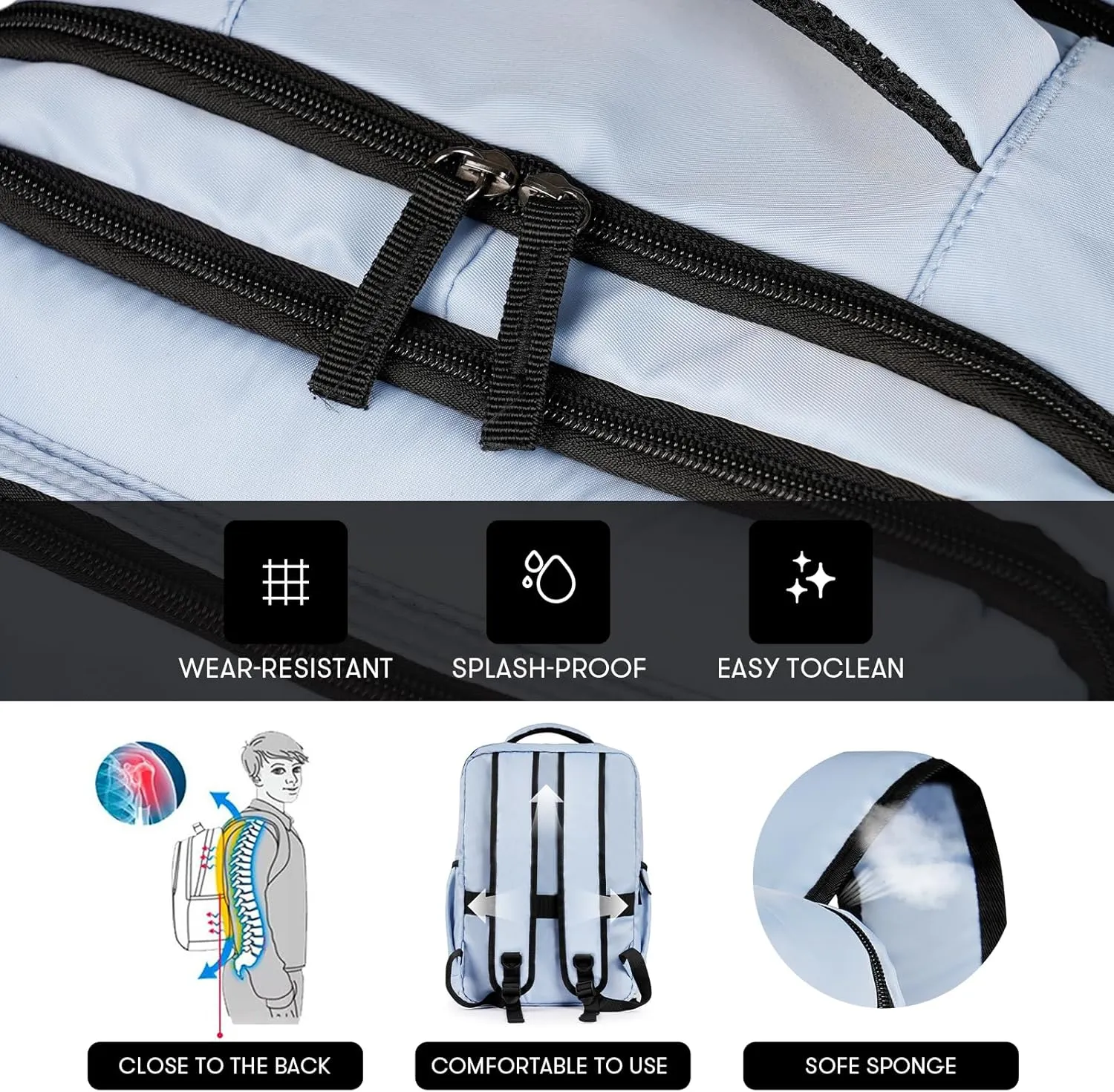 Travel Laptop Backpack, 17 inch Carry on Backpack Flight Approved. Full Closure Design and Separate Shoe Area. 8 Pockets Large Capacity. Sky-Blue