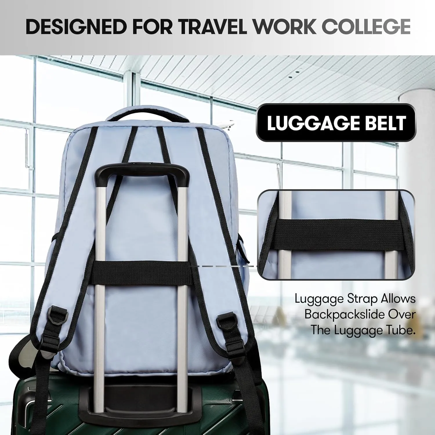 Travel Laptop Backpack, 17 inch Carry on Backpack Flight Approved. Full Closure Design and Separate Shoe Area. 8 Pockets Large Capacity. Sky-Blue