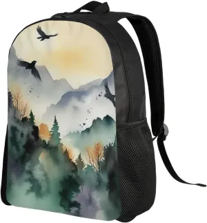 Travel Laptop Backpack Mountain birds watercolor Carry On Backpack Casual Daypack Waterproof Business Work Bag
