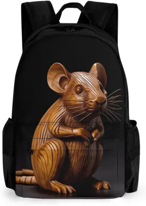Travel Laptop Backpacks for Men Women,Wood Carving Mouse Printed Computer Bag Travel Work Rucksack Ergonomic Shoulder Straps
