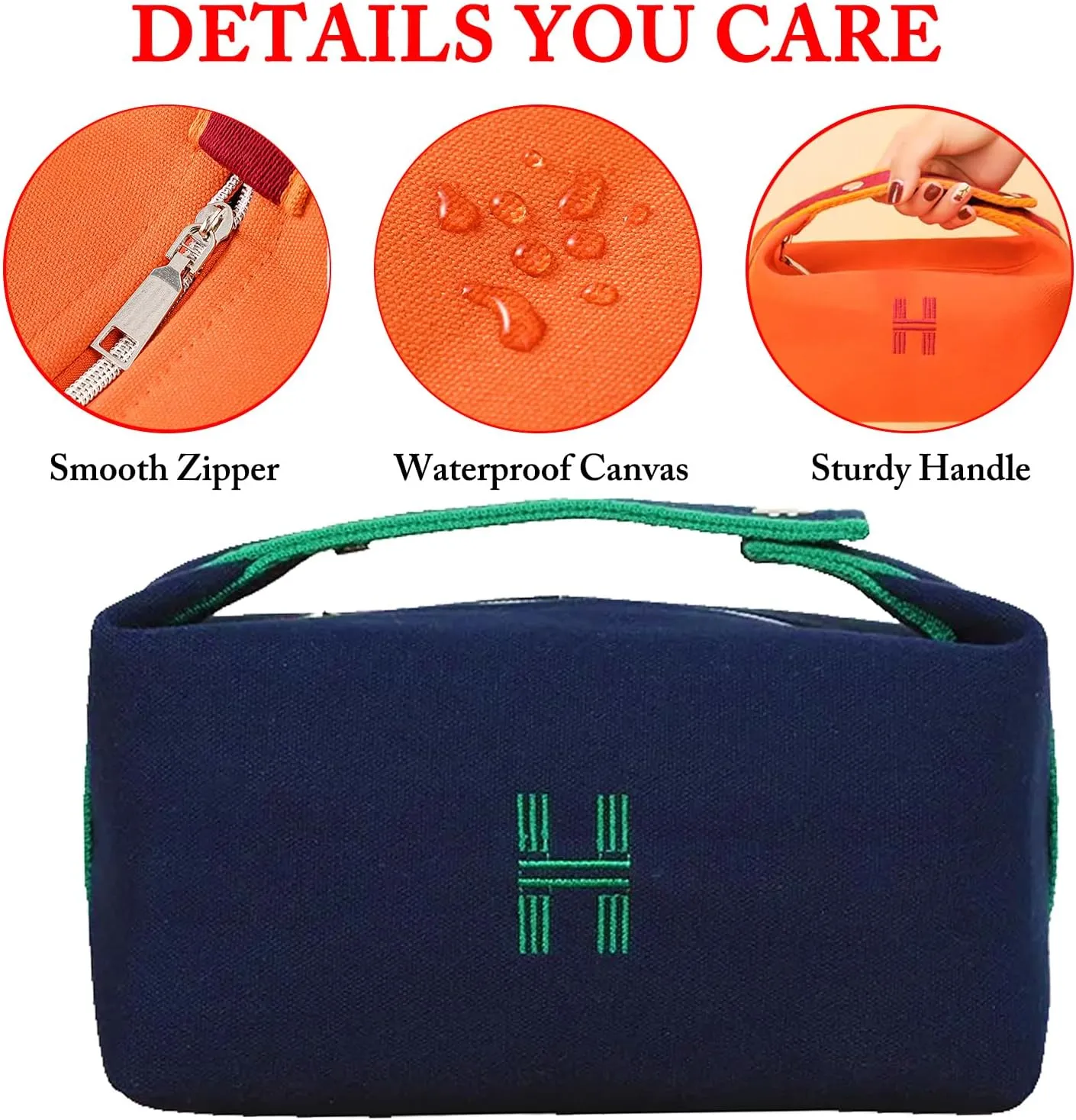 Travel Makeup Bag, Waterproof Canvas Cosmetic Bag Make Up Organizer Case for Women, Large Toiletry Bag Skincare Pouch for Toiletries Accessories Brushes