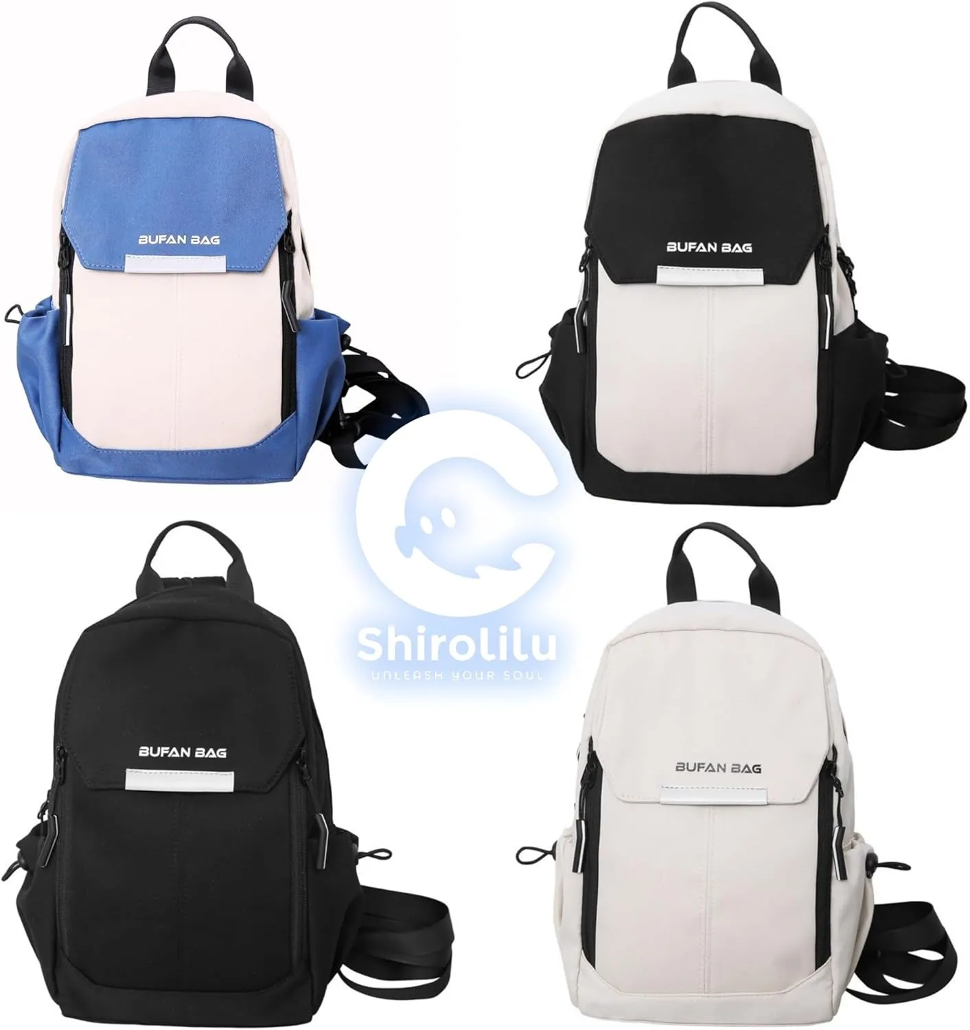 Travel Reflective Convertible Sling Backpack with Key Ring Strap, Large Capacity Water Resistant Anti-Theft Safety Chest Bags, Lightweight Crossbody Daypack for Work Hiking (Blue White)
